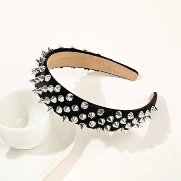 Punk Studded Headband Rock Roll Hair Band Spike Clips Y2K Gothic Chic